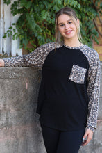 Load image into Gallery viewer, Black Shirt with Leopard sleeves and pocket