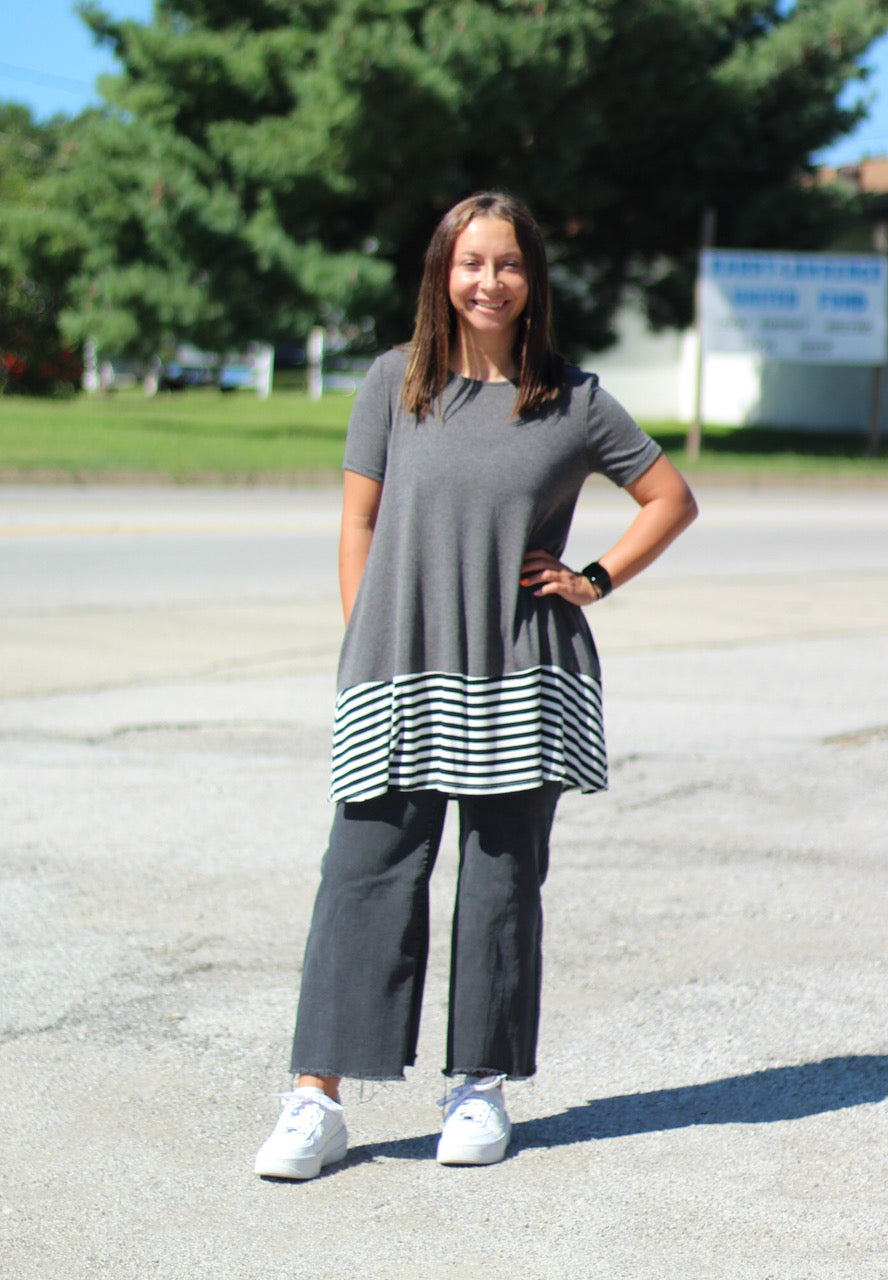 Grey Striped Top w/ Pockets