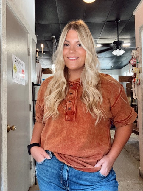 Rust Button Tee