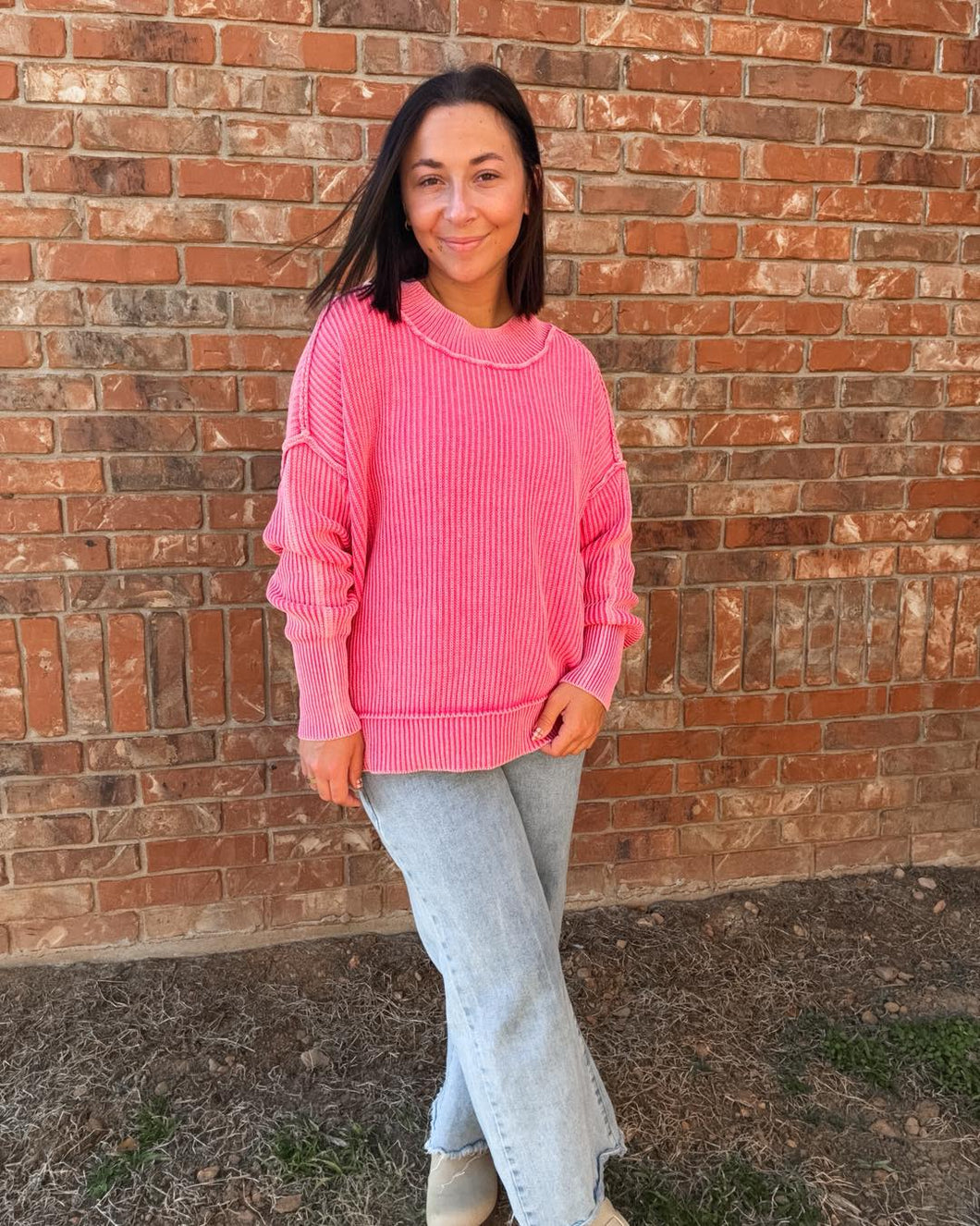 Hot Pink Waffle Sweater