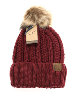 Fuzzy Lined Fur Pom CC Beanie