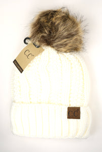 Fuzzy Lined Fur Pom CC Beanie