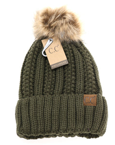 Fuzzy Lined Fur Pom CC Beanie