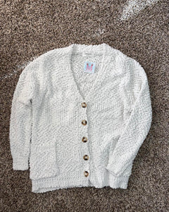 White Long Sleeve Button Down Popcorn Cardigan